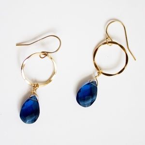Gold Fill Hammered Rings & Kyanite Drop Earrings